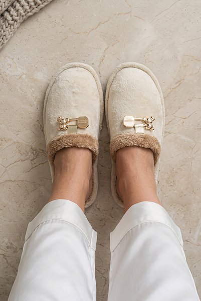Women's House Slippers Plush Washable Wool-Lined Fur-Trimmed Slippers Guest Trousseau Bundle Bridal Slippers