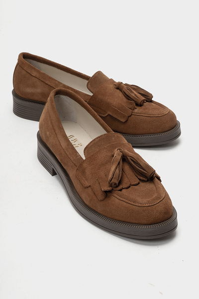 Milina Soil Suede Tasseled Genuine Leather Women's Loafer Shoes