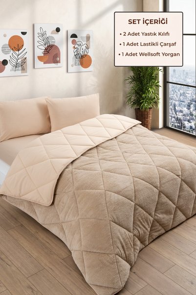 Double Wellsoft Quilt Sleeping Set - Double Sleeping Set with Elastic Sheets and 2 Pillowcases