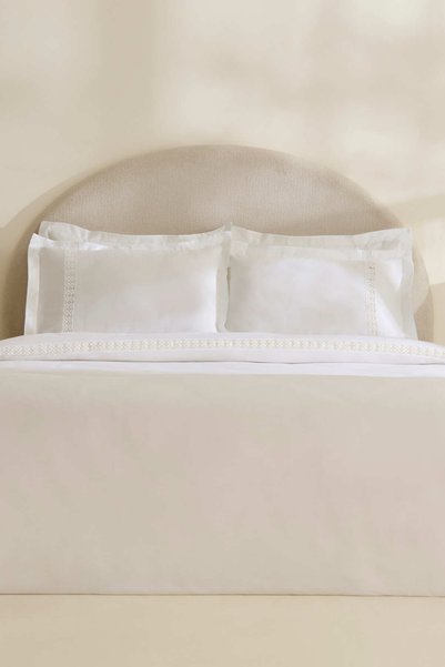 Miel 100% Cotton Satin Double Duvet Cover Set White