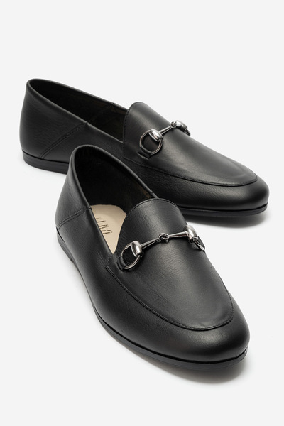 F03 Black Skin Genuine Leather Women's Loafer Shoes