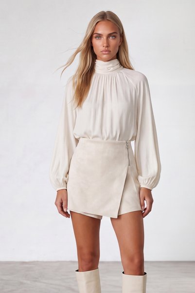 Stone Zipper Detailed Suede Short Skirt Alc-X10844