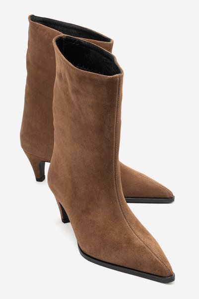 ALEO Earth Suede Genuine Leather Pointed-Toe Women's Short Heel Boots