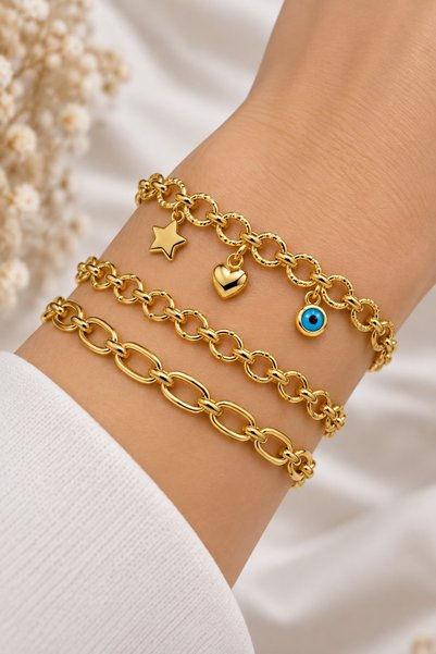 Women's Gold Plated Non-Tarnish Combination Bracelet Set