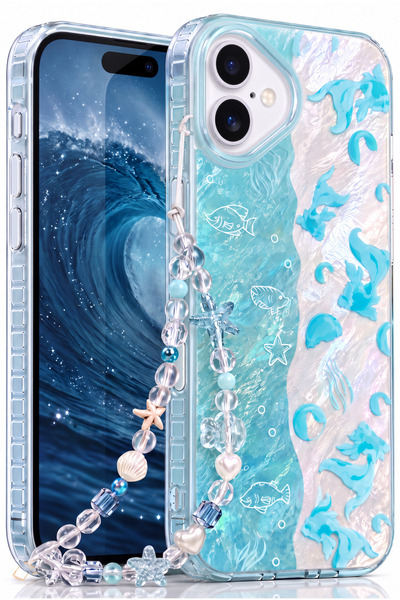 iPhone 17 Case Hologram Double Color Charm Sea Fish Pattern Silicone |   Internally Printed, Camera Protected, Airbag Corner, Shock Absorbing Premium Cover Phone Case