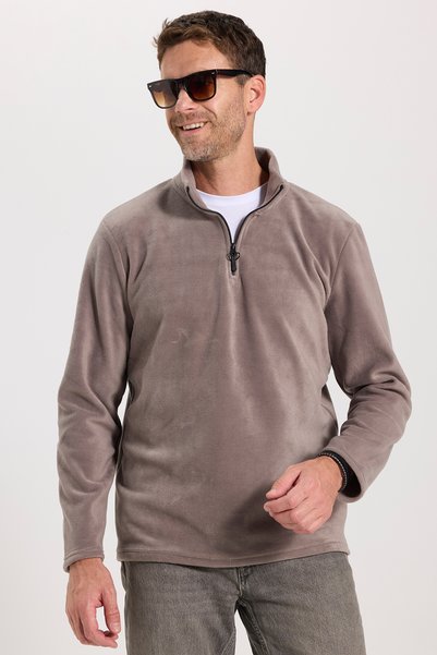 Unisex Standard Fit Anti-Pilling Cold Resistant Gray Bato Collar Fleece Sweatshirt