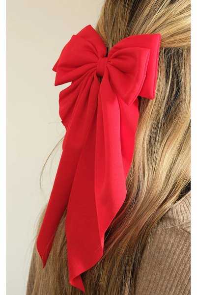 Women's Red Long Tail Bow Hair Clip - Large Size