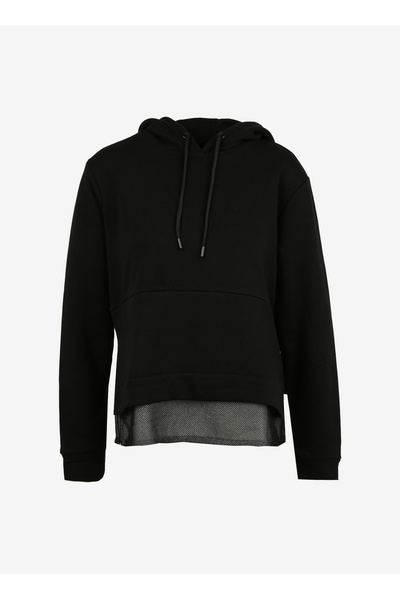 Hooded Collar Plain Black Women's Sweatshirt B3Wl-Swt33