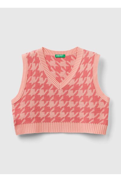 V-Neck Pink Girl's Sweater 1070Q4008