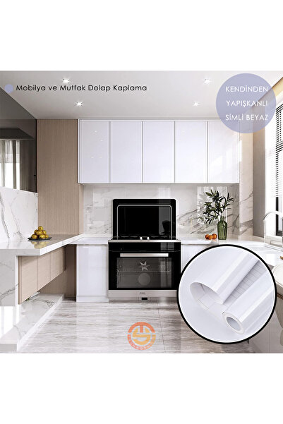 60cm×300cm самолеплива светкава бела тапет за обложување на кујнски ормари и маси