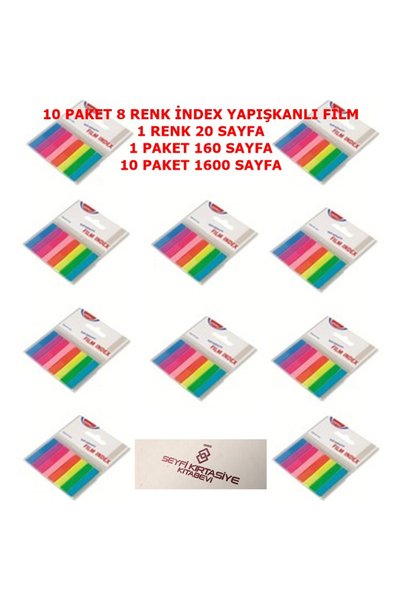 10 PACK Plastic transparent Index Film Mark Tape 8 Colors x 20 strips x 10 PACK 1600 PIECES