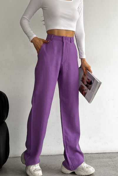 Women's Purple New Season Modal Fabric Wide Leg High Waist Trousers