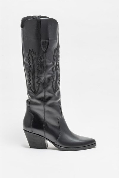 Black Leather Women's Western Boots