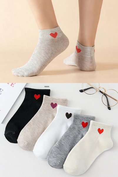 5 Pairs Women’s Heart Patterned Short Socks