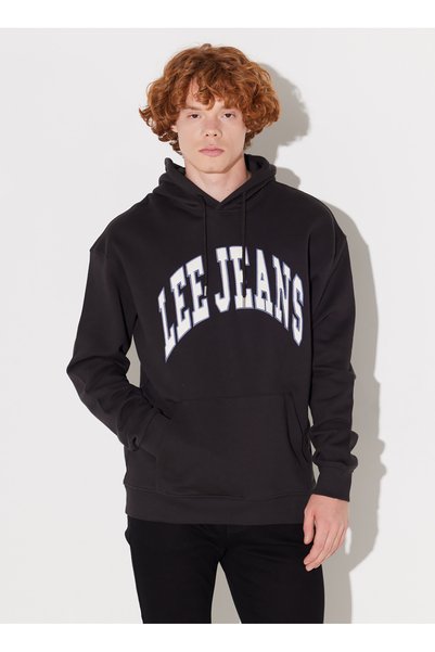 Hooded Collar Black Men's Sweatshirt LL80RFON Hooded Sweatshirt
