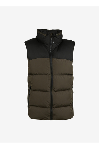 Khaki Men's Hooded Block Puffer Vest D3Wm-Ylk3