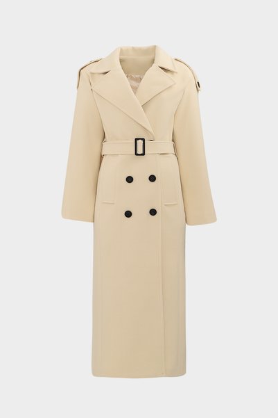 Premium Epaulet Detailed Double Breasted Slim Fit Women's Wool Coat with Flap