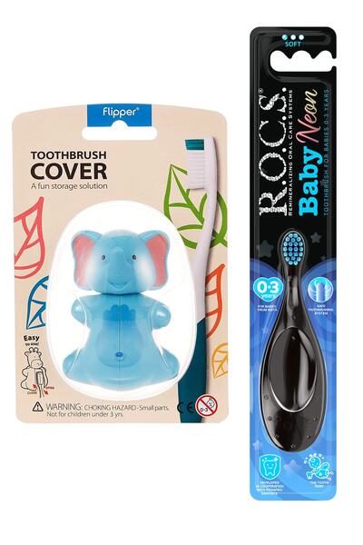 Baby Neon четка за заби 0-3 години сина и Flipper сет за хигиенско складирање -fil