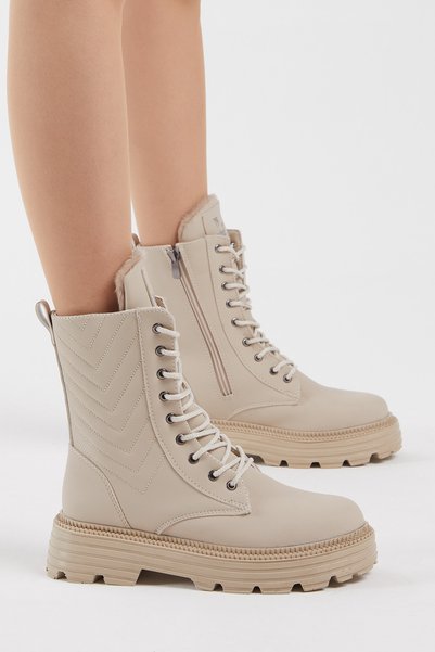 Women's Cream Skin Pattern Comfortable Lace Up Boots