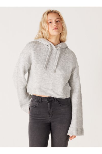 Hooded Collar Regular Fit Gray Sweater Women W232523035-Grey