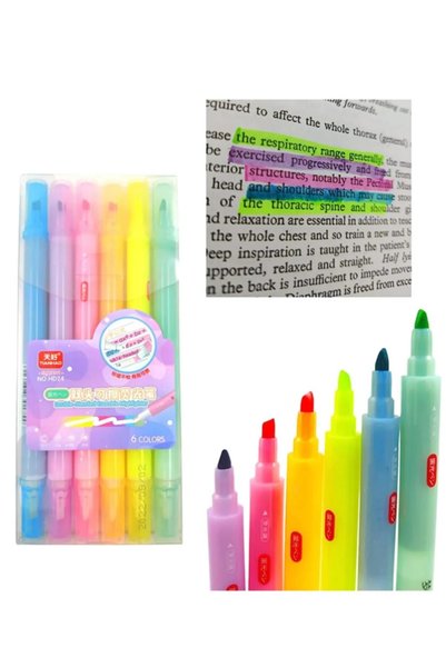 Erasable Double Sided Neon Colors Highlighter Set 6 Colors