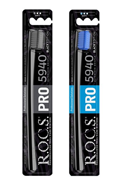 Rocs Pro Black 5940 мека четка за заби - 2 парчиња црно-сина