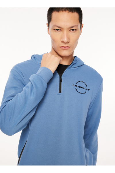 Blue Men's Hooded Printed Sweatshirt C3Wm-Swt36