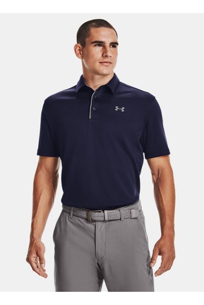 Plain Dark Navy Blue Men's Polo T-Shirt 1290140-410 Tech P