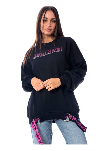 Crew Neck Printed Black Women's Sweatshirt 75PAIE00