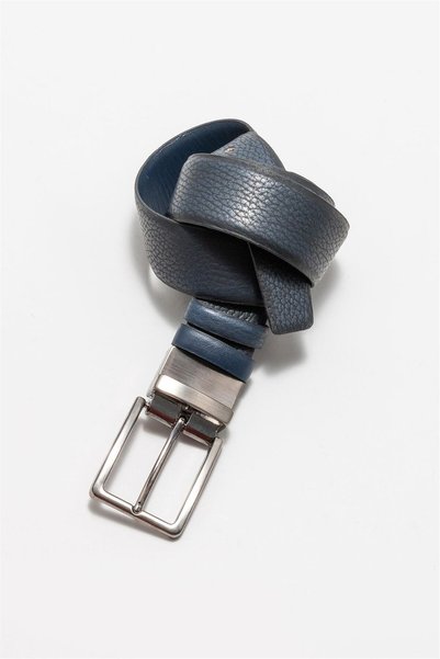 Navy Blue Leather Men's Belt