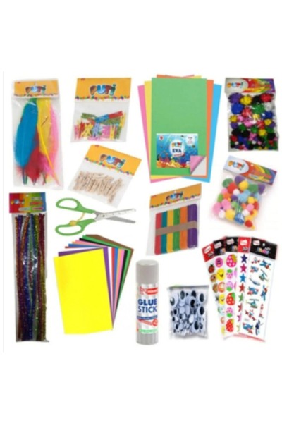 Kindergarten Set Colorful Feather Clothespin Eva Pompom Scissors Colorful Stick Sticker