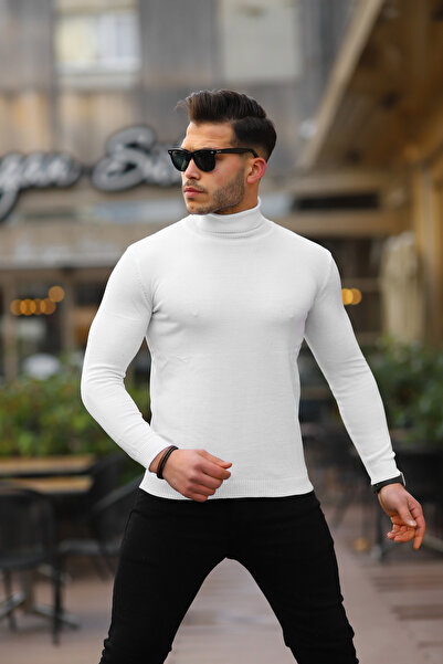 Машки бел Slim Fit џемпер со висока јака