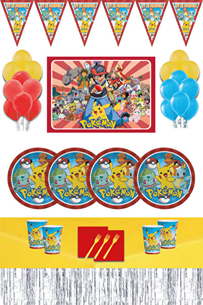 Pokemon Pikachu банер здолниште за маса комплет за роденденска забава за 8 лица
