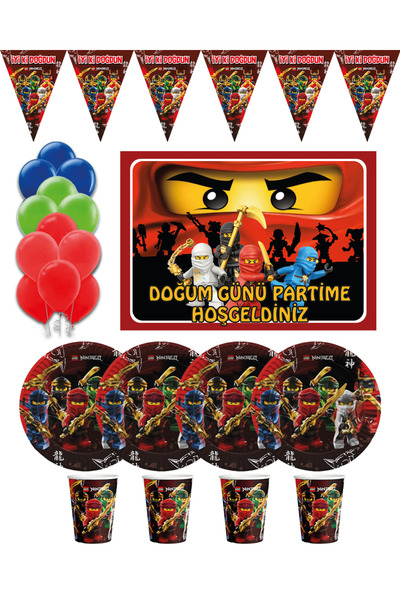 NinjaGo сет за роденденска забава за 24 лица со банер и знаменца