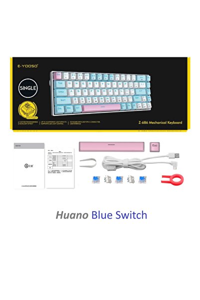 Бела мини механичка тастатура Z-686 со Huano Blue Switch и осветлување