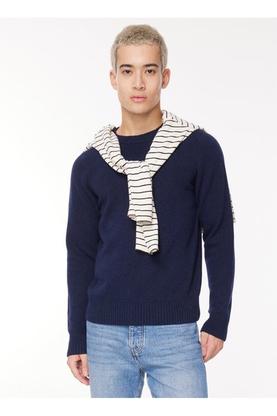 Classic Collar Regular Plain Blue Men's Sweater K2112Pw_Sebastien Lambswool