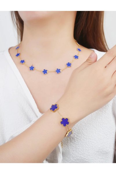 Women's Gold Gonca Blue Necklace and Bracelet Set