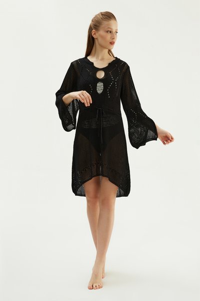 Black 2774Esp Long Sleeve Knitwear Dress Pareo