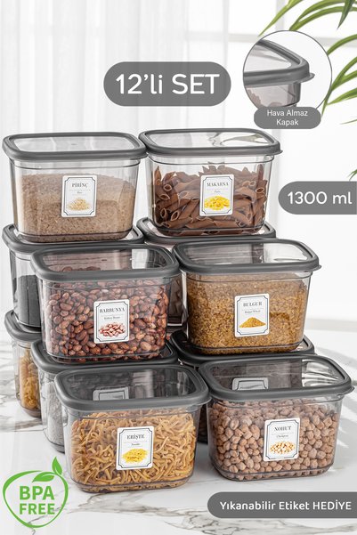 12-Piece Labeled Daisy Rectangular Storage Container Set Microwave and Freezer Safe 12x1300 ml Spice Jar
