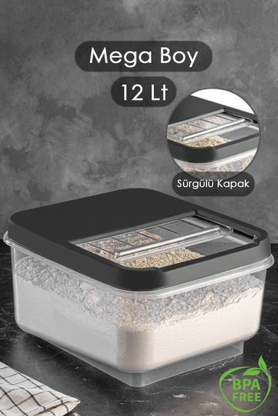 12 Lt Mega Size Flour Pulses Storage Container with Sliding Lid - Multibox Tea Sugar Storage Box Anthracite