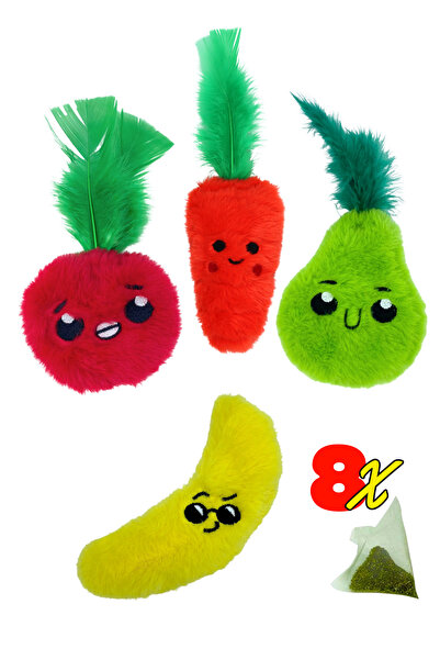 Crazy Greengrocer - сет од 4 кадифени играчки за мачки, вклучувајќи 8 пакувања мачкина трева