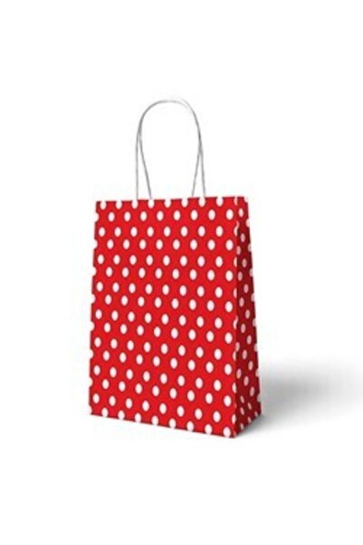 Подарочна кеса со црвени точки и извиткана рачка 6 парчиња 22 x 24 cm