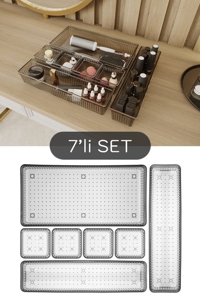 7 Piece Drawer Accessory Organizer Set - Modular Makeup Organizer Black