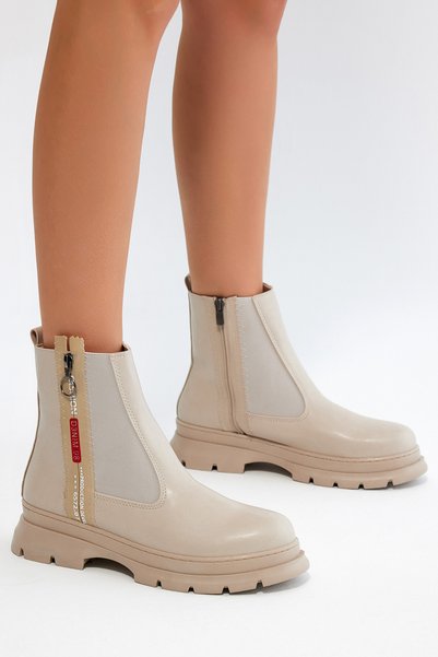 Women's Skin tone Tonny Black Zipper Detailed Women's Boots