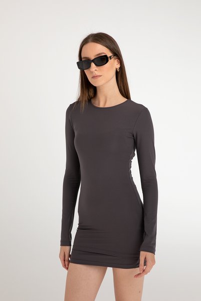 Soft Touch Long Sleeve Mini Dress Smoked