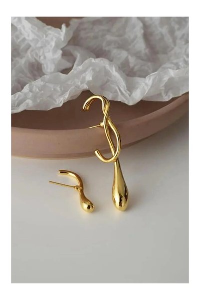 Gold Color Trend Asymmetrical Water Drop Earrings