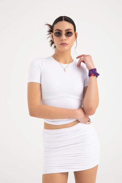 Soft Touch Round Neck Short Sleeve Blouse White