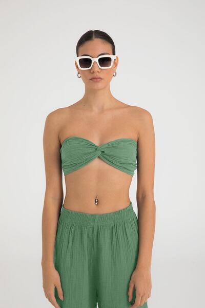 Muslin Knot Crop Top Green