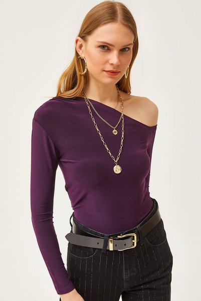 Women's Plum Asymmetric Collar Lycra Sandy Blouse BLZ-19002484