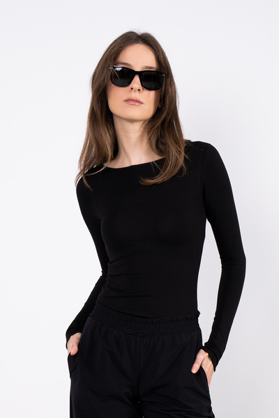 Cotton Boat Neck Blouse Black